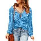 Women's Blouse with Decorative Neckline and Long Sleeves