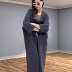 Women's Chunky Knit Coat with Practical Pockets and Elegant V-Neck