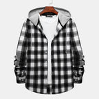 Women's Flannel Shirt with Integrated Hood and Plaid Design