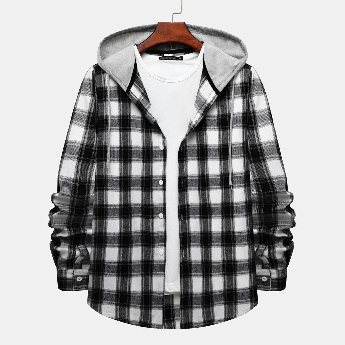 Women's Flannel Shirt with Integrated Hood and Plaid Design