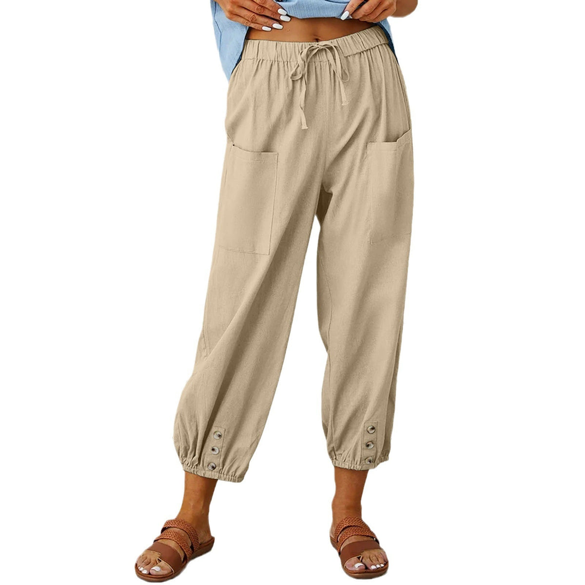 Women's Comfortable Casual Pants with Side Pockets and Cuffs