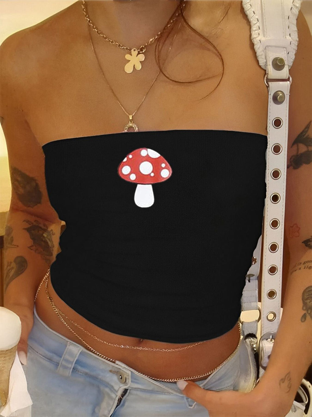 Women's Bandeau Top with Rock Star Print