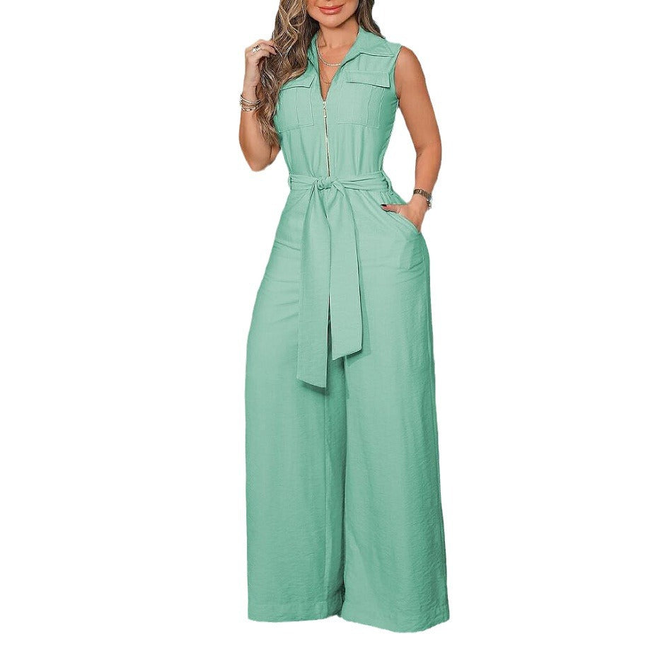 Women's Wide-Leg Jumpsuit with Waist Belt