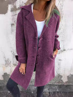 Women's Elegant Wool Jacket with Full Button Placket and Spacious Pockets