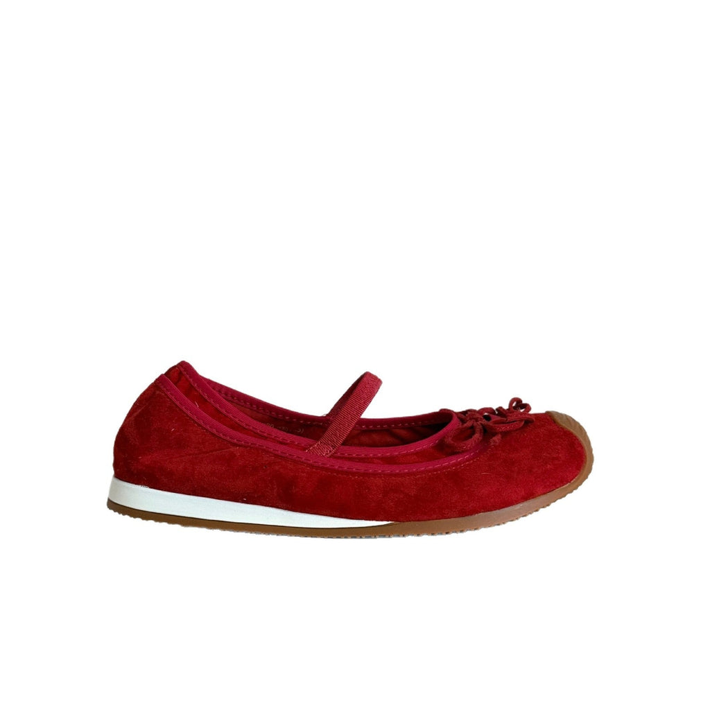 Women's Suede Ballet Flats with Strap and Decorative Bow