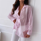 Women's Elegant Long-Sleeve Blouse with Fine Texture