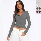 Women's Fitted Long-Sleeve Shirt with Button Placket