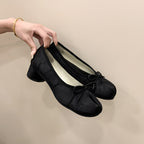 Women's Ballet Flats with Delicate Bow and Block Heel