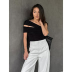 Women's Asymmetrical Top with Elegant Wrap Detail
