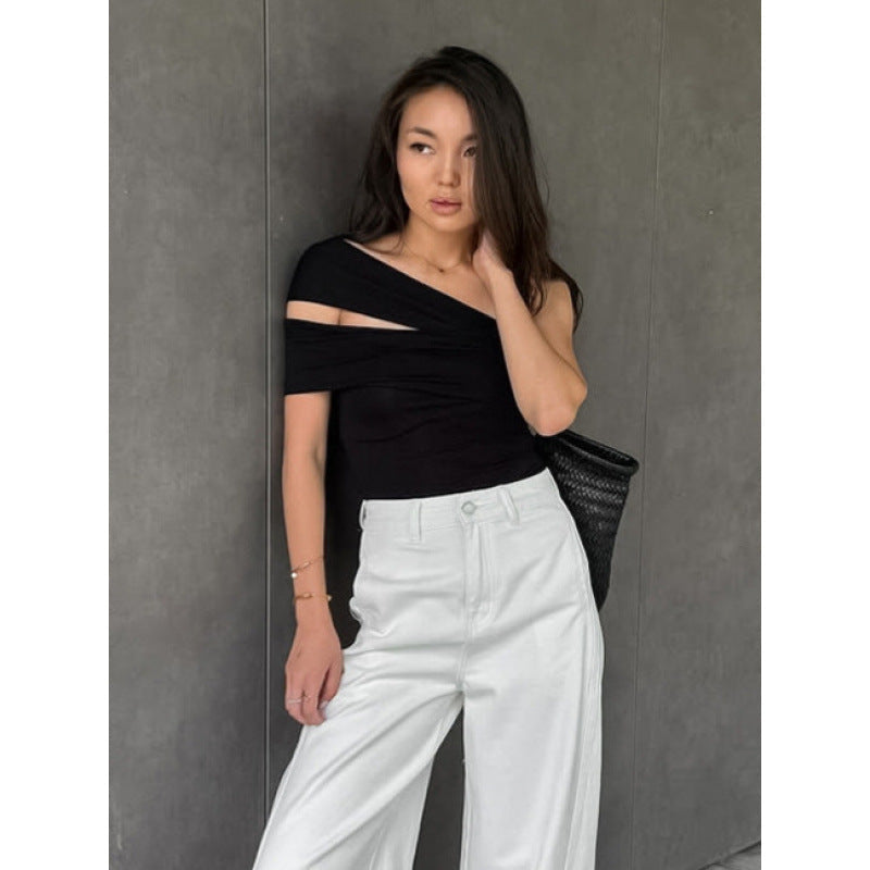 Women's Asymmetrical Top with Elegant Wrap Detail