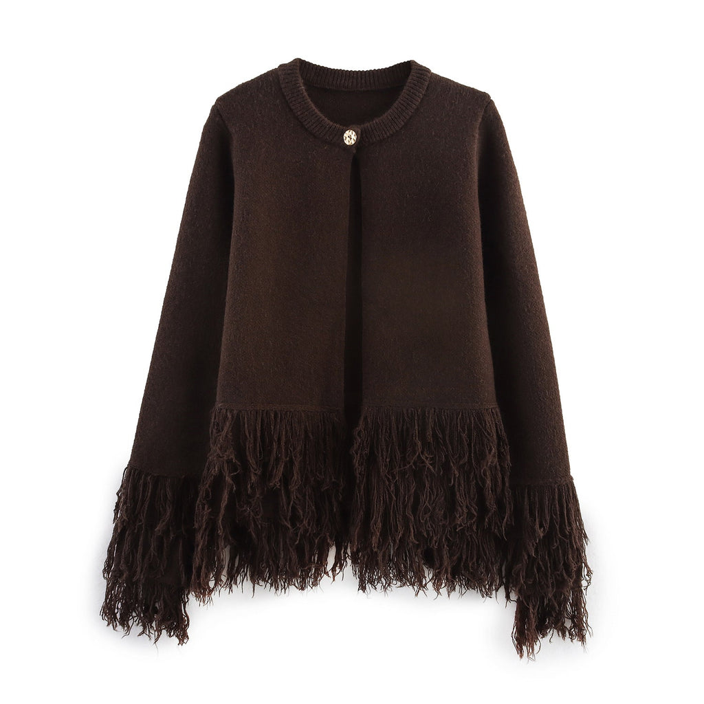 Elegant Cardigan with Fringe Details
