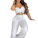 Women's Casual Crop Top and Wide-Leg Pants Set