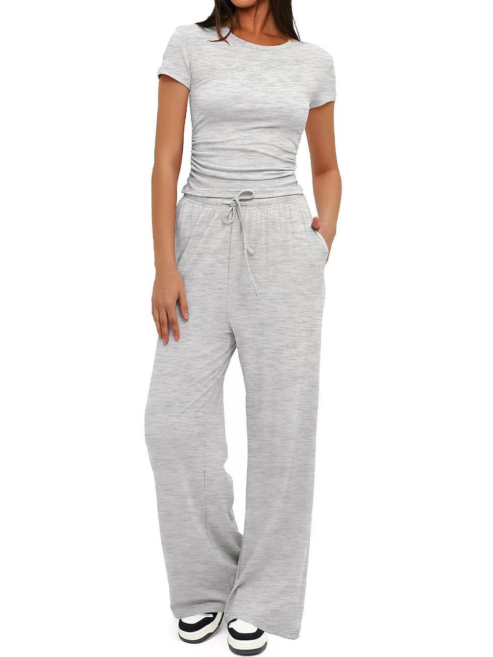 Women's Comfortable Leisure Set with Elastic Waist and Cozy Top