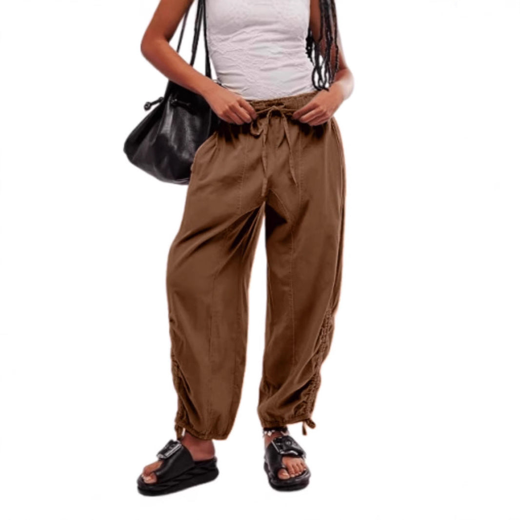 Women's Comfortable Casual Pants with Waistband and Decorative Lacing