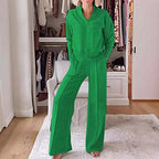 Women's Trendy Leisure Set with Wide Cut and Deep V-Neck