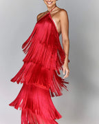 Elegant Fringe Maxi Dress with Shimmering Detail