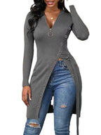 Women's Form-Fitting Wrap Shirt with Button Details and Deep V-Neck