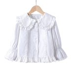 Women's Blouse with Nostalgic Collar and Ruffle Details