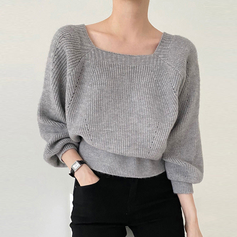 Women's Elegant Chunky Knit Sweater with Off-Shoulder and Wide Sleeves