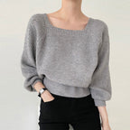 Women's Elegant Chunky Knit Sweater with Off-Shoulder and Wide Sleeves