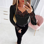 Women's Elegant Shirt with Floral Lace Appliqués and Sparkling Details