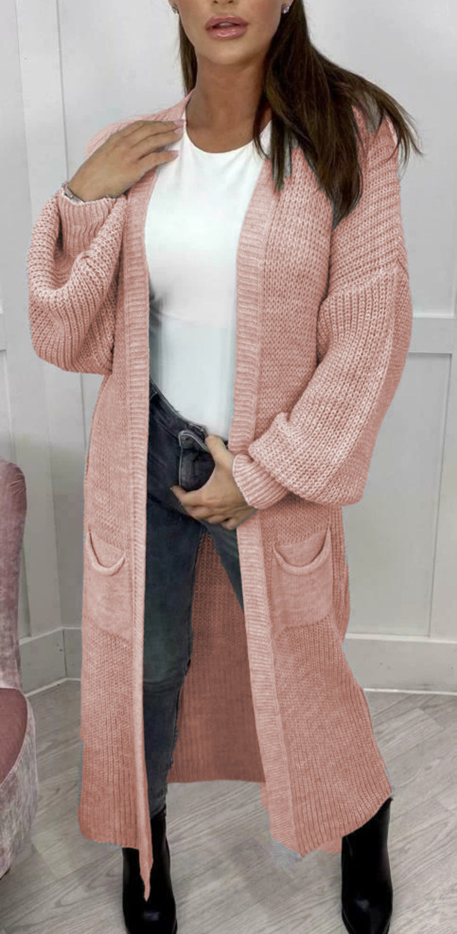 Women's Chunky Knit Cardigan with Open Sleeves