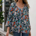 Women's Blouse with Floral Patterns and Airy Sleeves