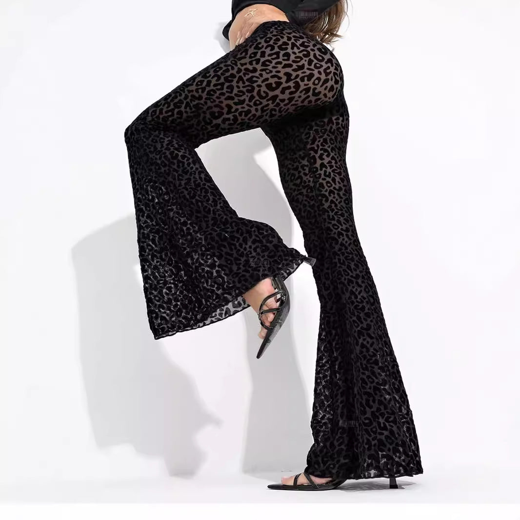 Women's High-Waisted Wide-Leg Leopard Print Pants