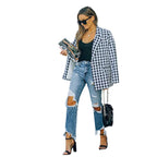 Women's High-Waisted Jeans with Frayed Details and Rips