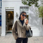 Women's Elegant Oversized Wool Jacket with Button Details