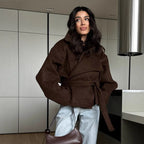 Women's Elegant Oversized Wool Jacket with Belt