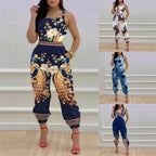 Women's Jumpsuit with Unique Denim Print and Tailored Cut