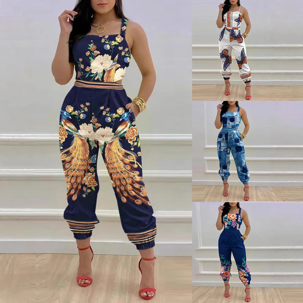 Women's Jumpsuit with Unique Denim Print and Tailored Cut