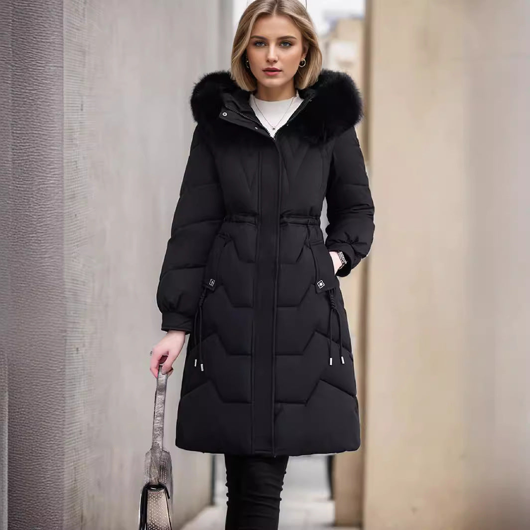 Women's Elegant Insulated Winter Coat with Detachable Faux Fur Collar