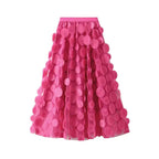 Flared Midi Skirt with Transparent 3D Appliqués and Elastic Waistband