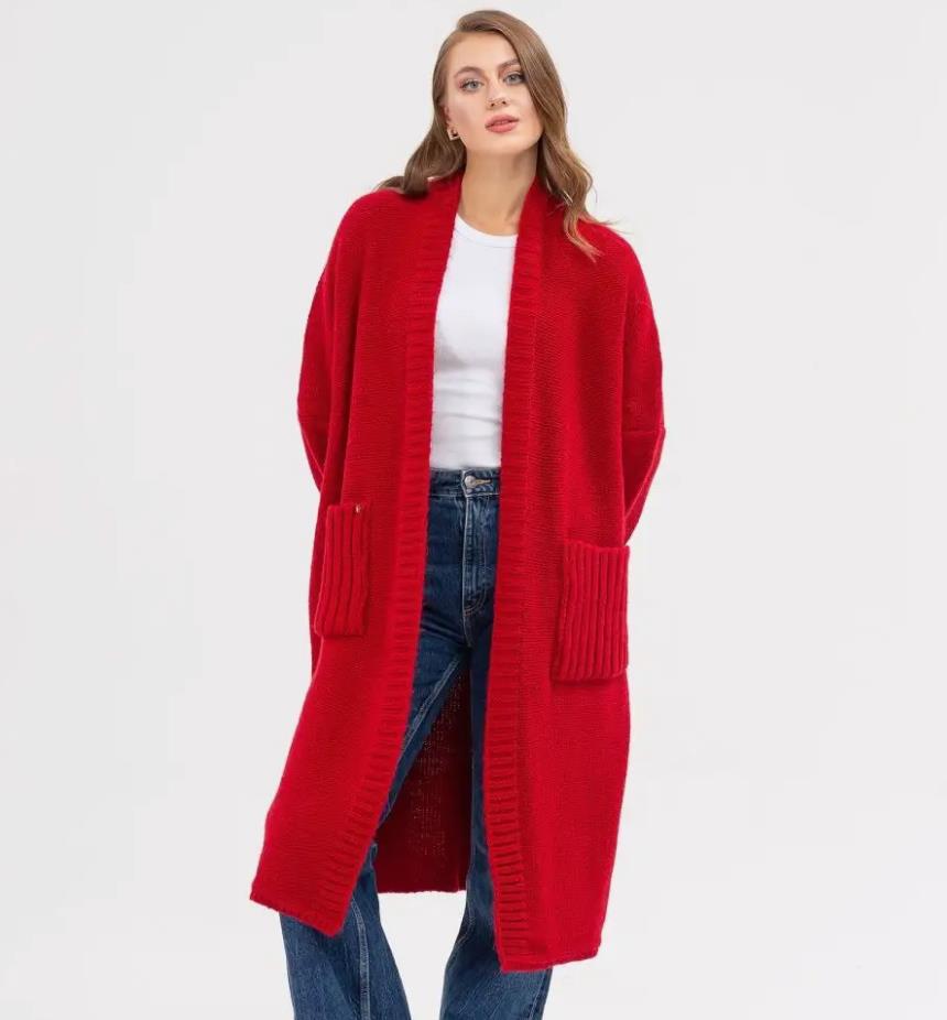 Women's Cozy Knit Coat with Large Pockets and Oversized Fit