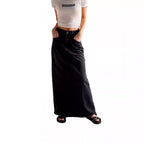 Women's Black Denim Maxi Skirt with Side Pockets and Casual Cut