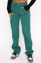Women's Cargo-Style Pants with High Pockets and Relaxed Fit