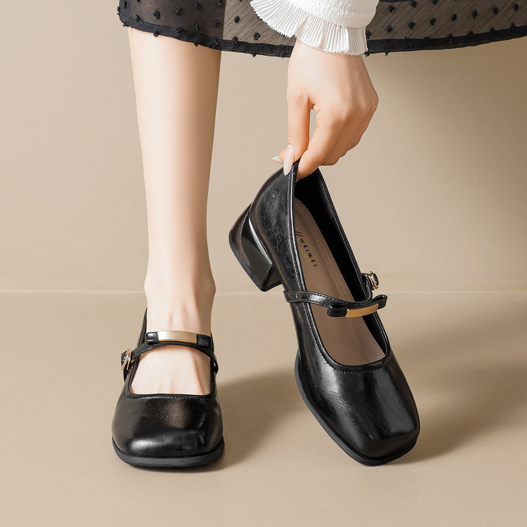 Women's Ballet Flats with Elegant Strap and Fashionable Block Heel