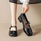 Women's Ballet Flats with Elegant Strap and Fashionable Block Heel