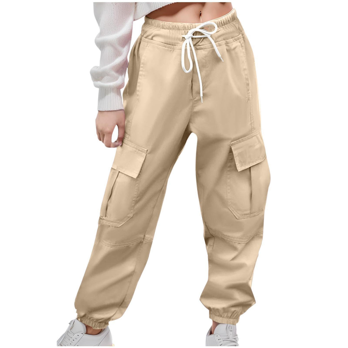 Women's Cargo Pants with Elastic Waist and Side Pockets