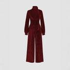 Women's Elegant Velvet Jumpsuit with Collar and Wide Leg
