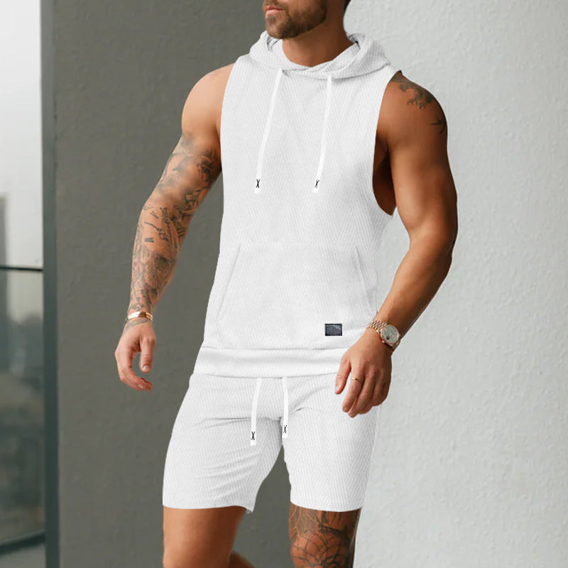 Men's Sleeveless Hoodie Vest Set