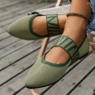 Women's Ballet Flats with Elastic Strap and Breathable Texture