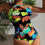 Women's Swimsuit with Graphic Design and Fashionable Cut-Out