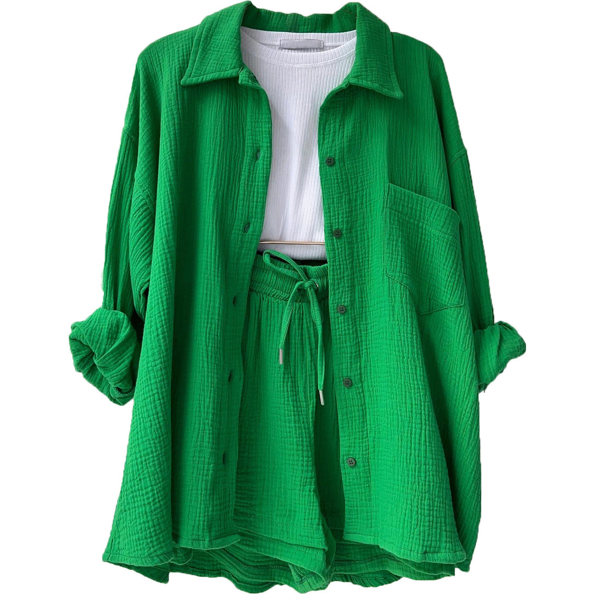 Women's Casual Short Oversized Shirt with Pockets