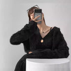 Women's Cropped Cardigan with Voluminous Sleeves and Button Detail