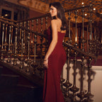 Women's Elegant Floor-Length Evening Dress with Ruffled Elements