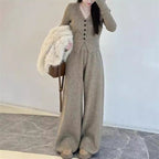 Elegant Knit Jumpsuit with Button Details and Wide Leg
