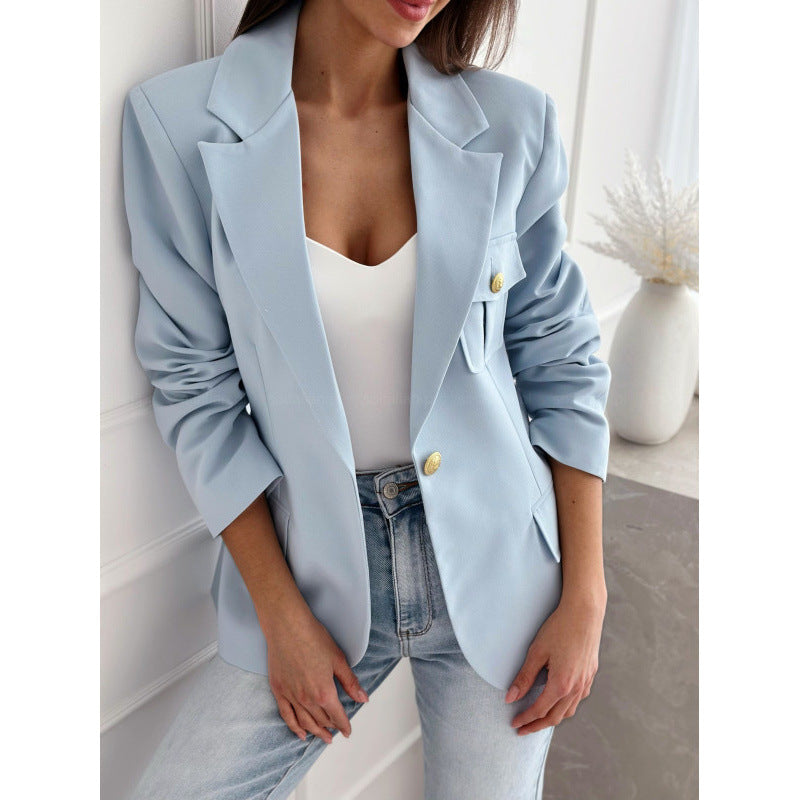 Women's Elegant Blazer with Pockets and Gold Buttons